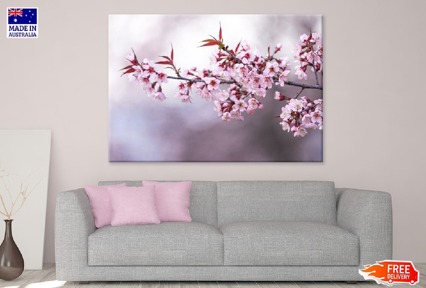 White Pink Prunus Flowers Closeup View Photograph Print 100% Australian Made