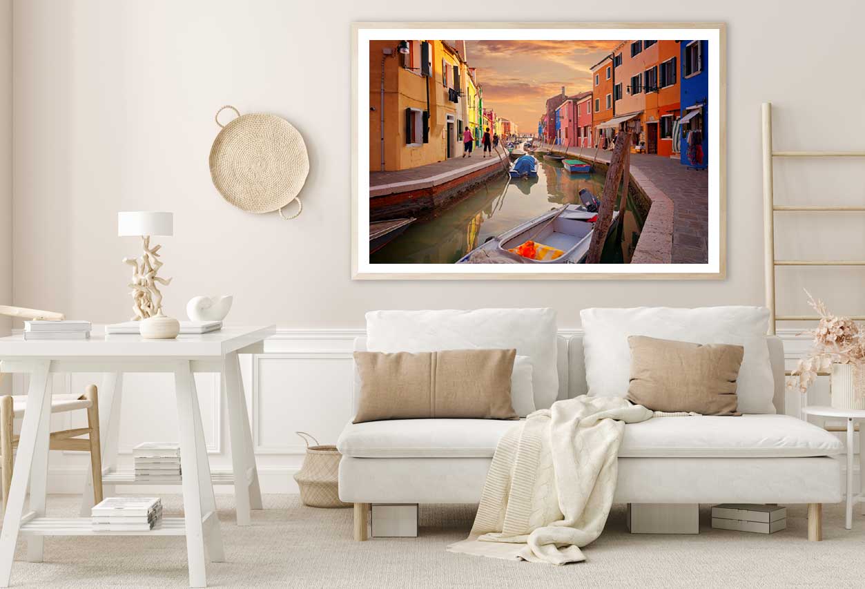 Boats on Burano Venice Sunset Photograph Home Decor Premium Quality Poster Print Choose Your Sizes