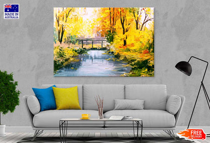 Autumn Trees & Bridge Oil Painting Print 100% Australian Made