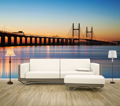 Wallpaper Murals Peel and Stick Removable Long Bridge Over Beach at Sunset High Quality