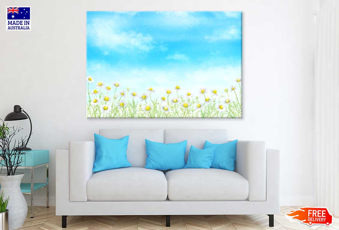 White Flower Field Illustration Print 100% Australian Made