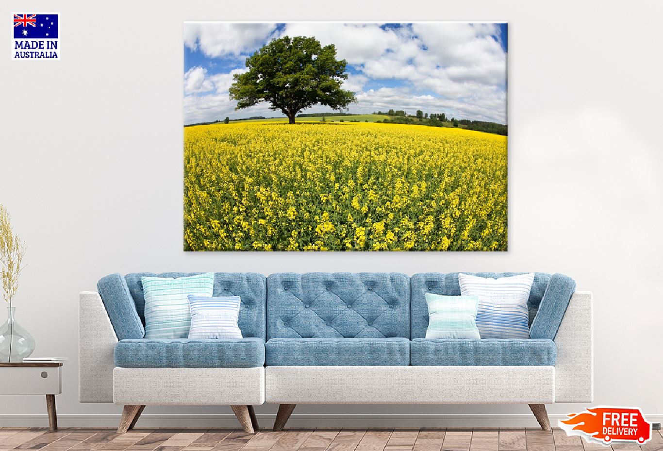 Alone Tree in Yellow Flower Field Photograph Print 100% Australian Made