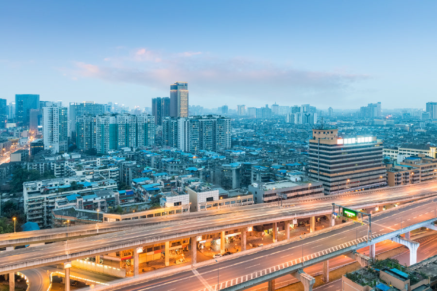 Chengdu City Elevated Road Sunset Photograph Print 100% Australian Made