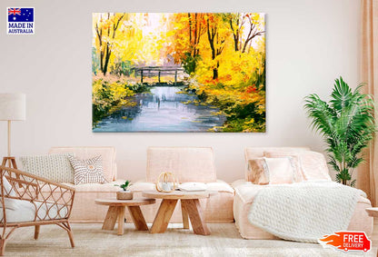 Autumn Trees & Bridge Oil Painting Print 100% Australian Made