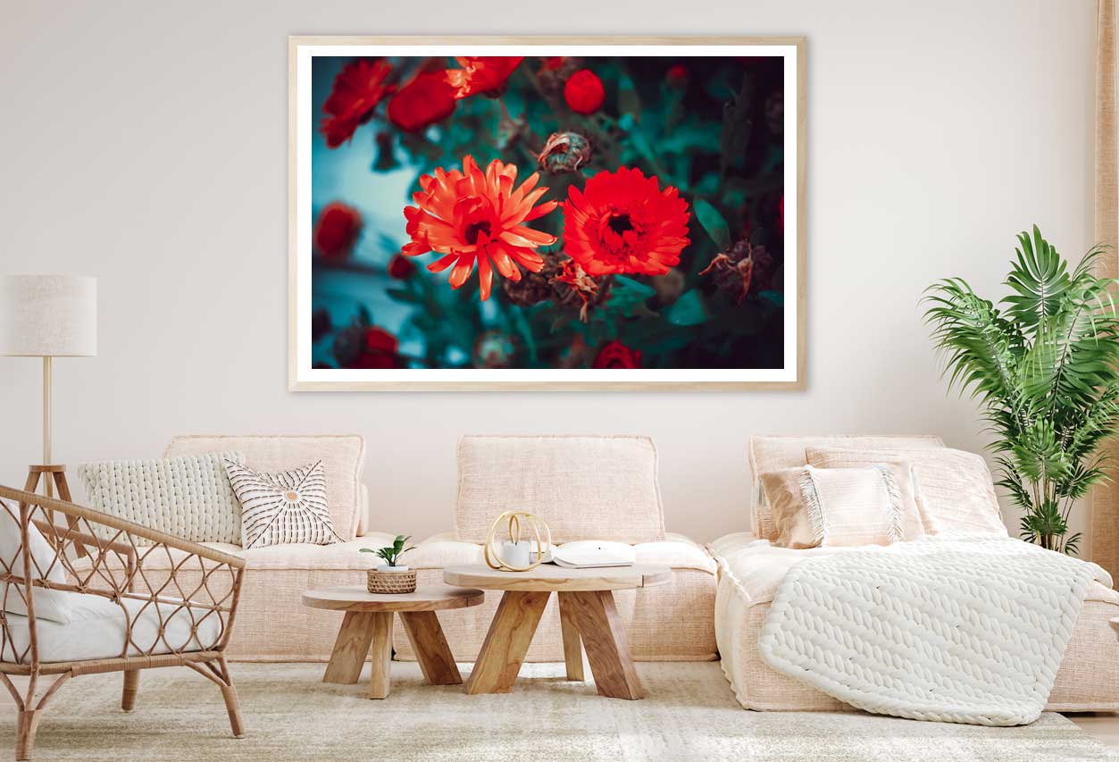 Orange Artificial Flowers View Photograph Home Decor Premium Quality Poster Print Choose Your Sizes