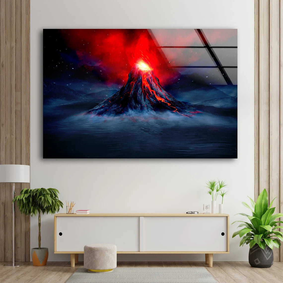 Volcano Night View Photograph Acrylic Glass Print Tempered Glass Wall Art 100% Made in Australia Ready to Hang