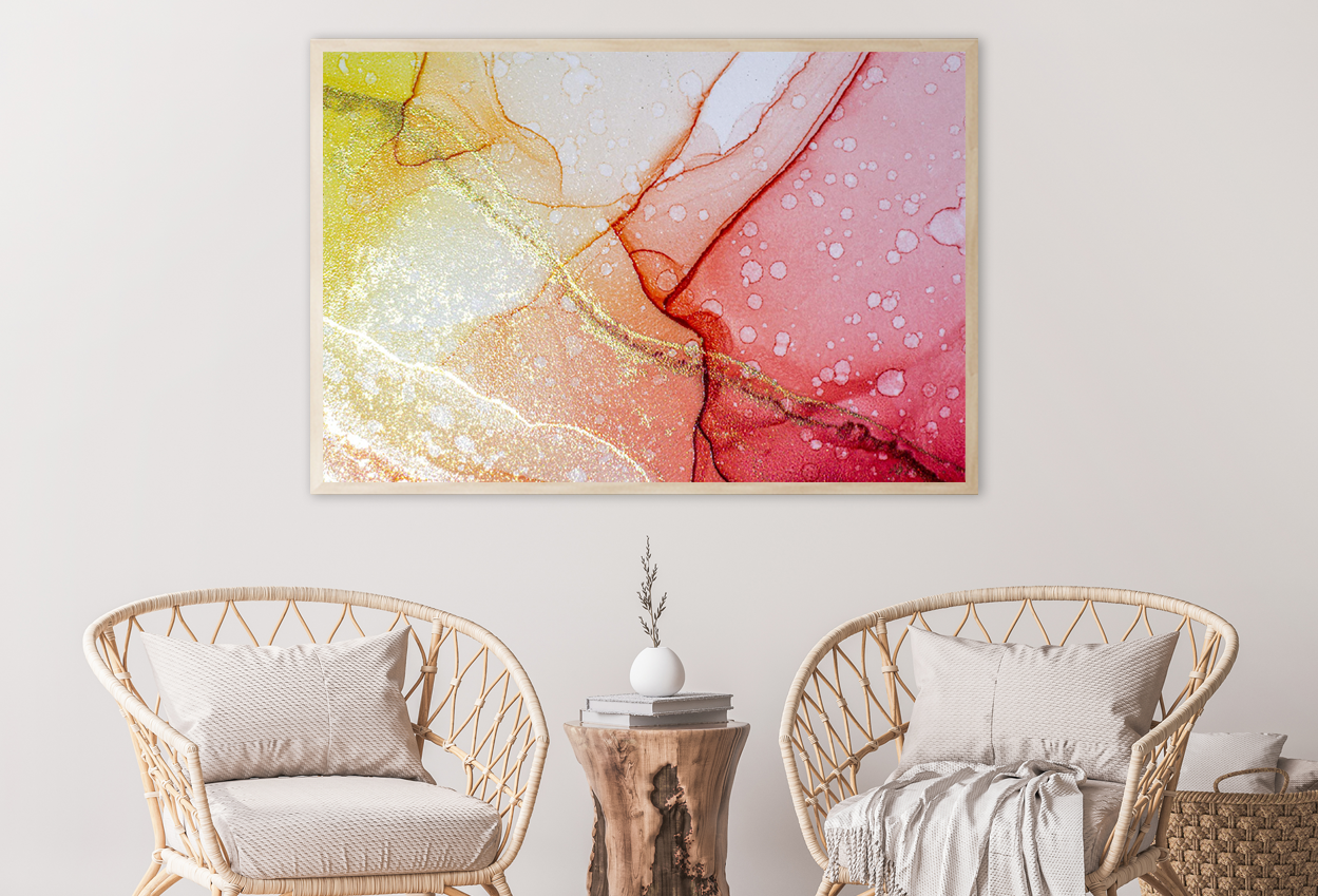 Pink Yellow & Gold Abstract Art Home Decor Premium Quality Poster Print Choose Your Sizes