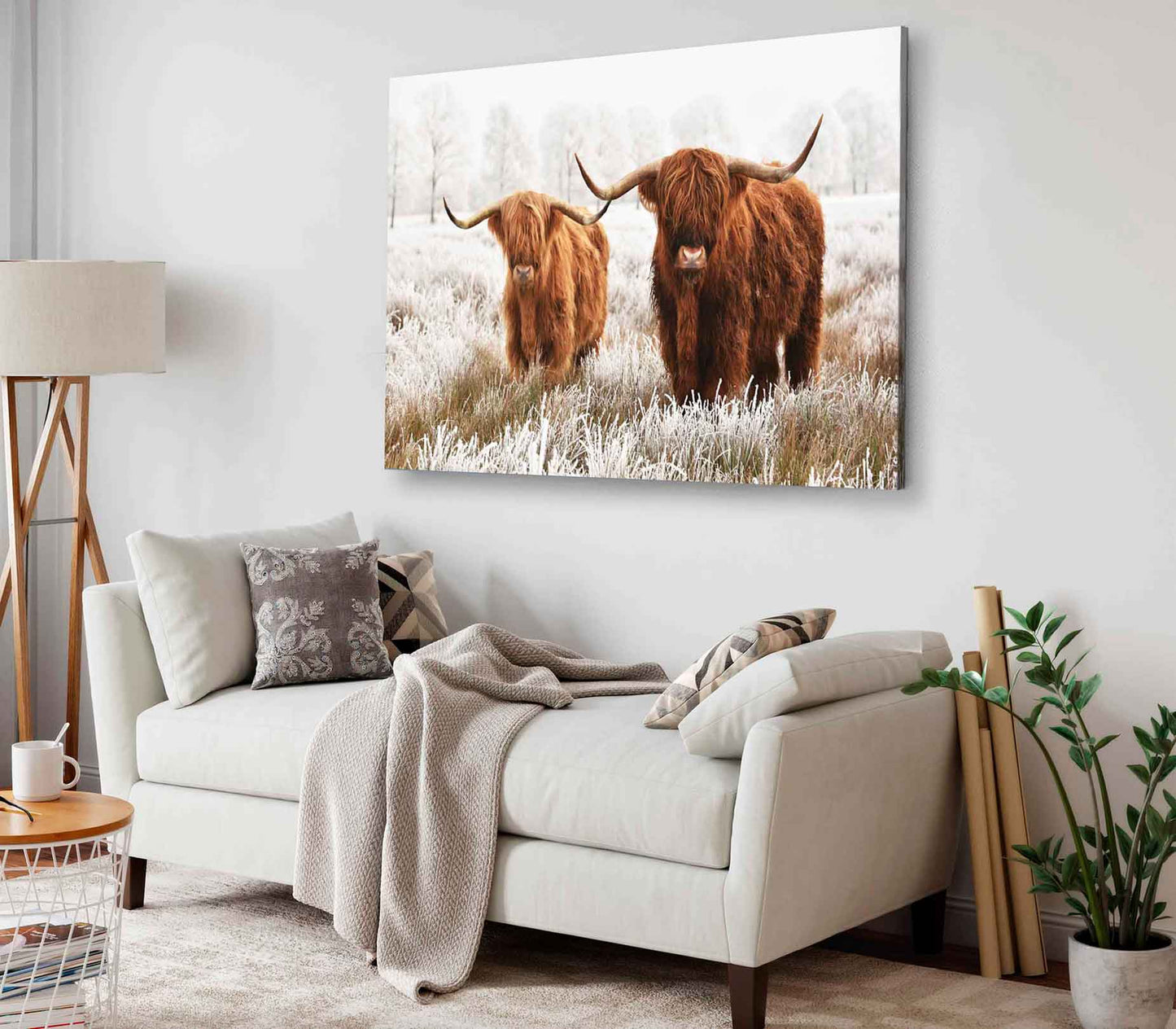 Bella Home Small & Big Highland Cow Print Canvas Ready to hang