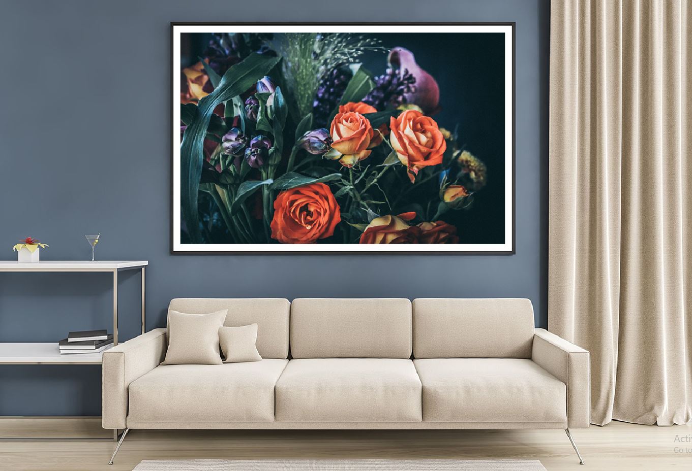 Orange Roses Purple Flowers View Photograph Home Decor Premium Quality Poster Print Choose Your Sizes