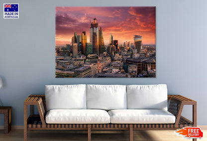 Fiery Sunset Over London City Photograph UK Print 100% Australian Made