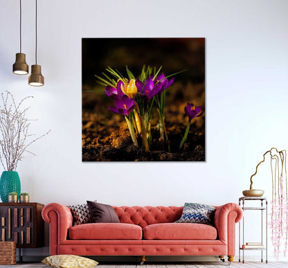 Square Canvas Purple Yellow Blumen Flowers Photograph High Quality Print 100% Australian Made