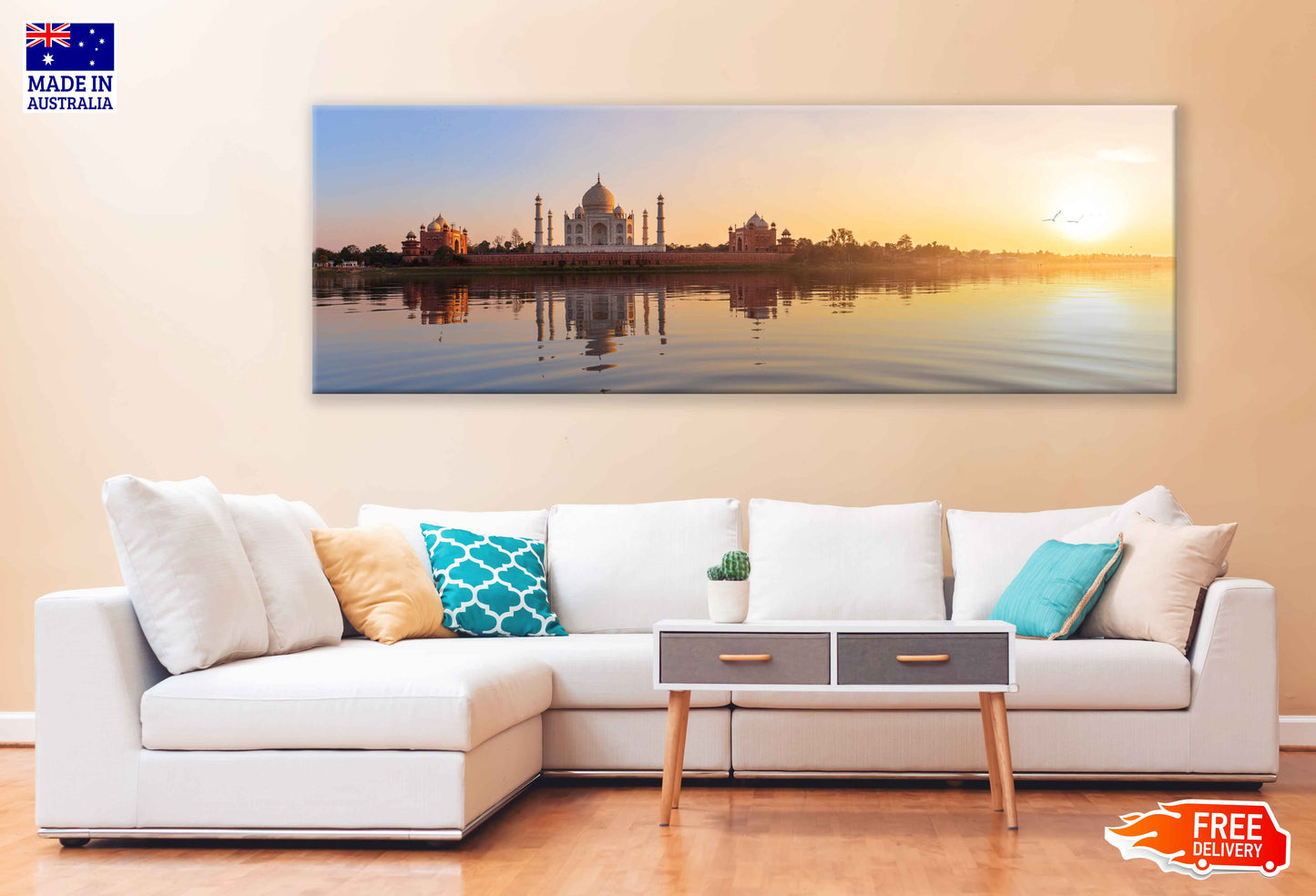 Panoramic Canvas Taj Mahal Sky Sunset Photograph High Quality 100% Australian Made Wall Canvas Print Ready to Hang