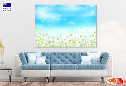 White Flower Field Illustration Print 100% Australian Made