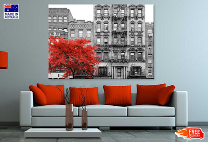 East Village & Red Tree B&W View Photograph Print 100% Australian Made