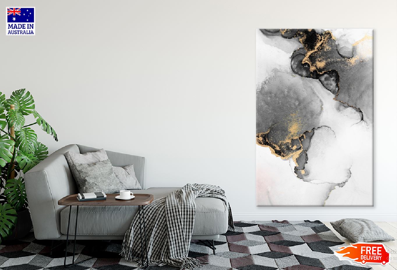 Black Gold Marble Abstract Design Print 100% Australian Made