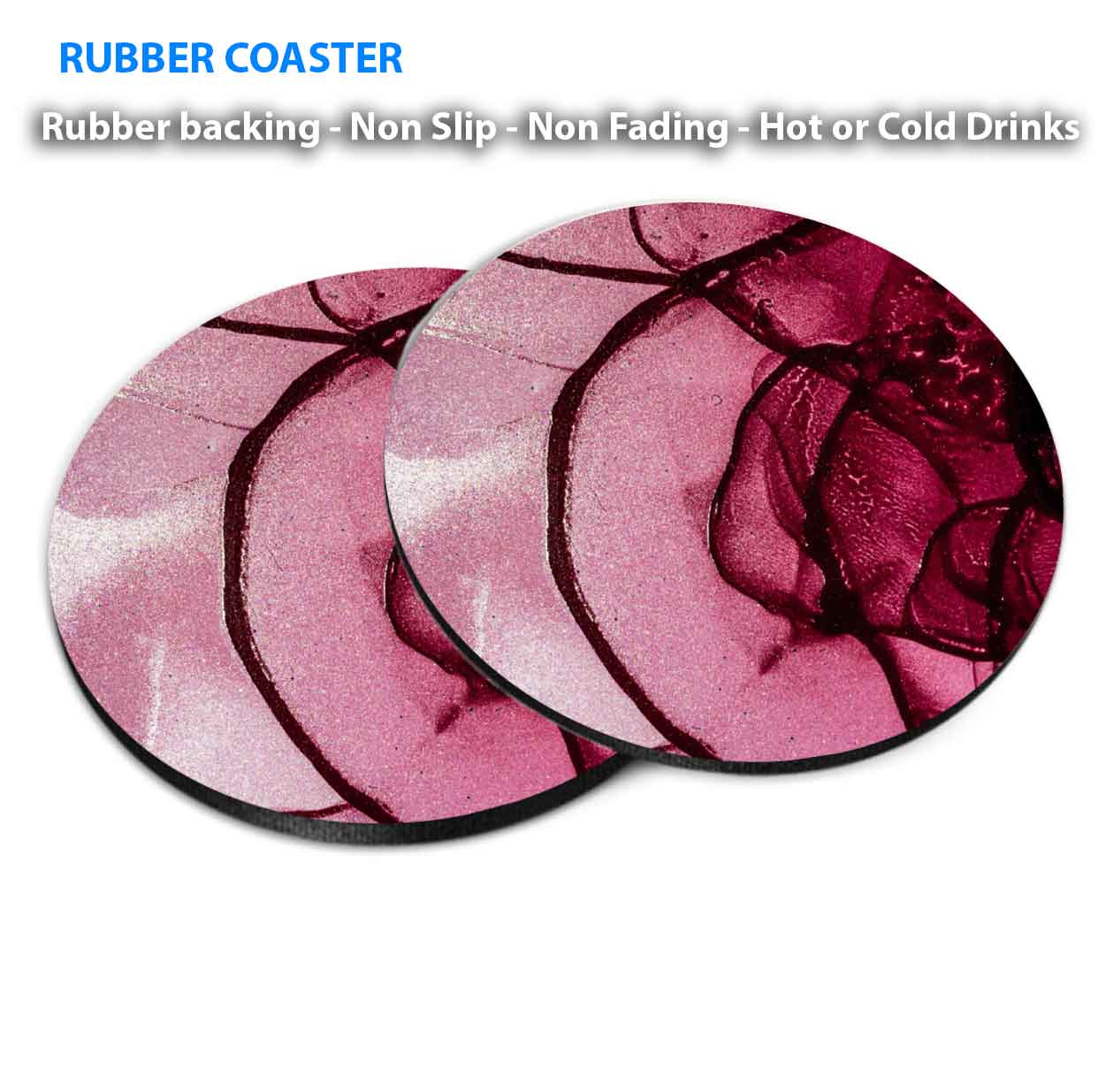 Black Lines & Pink Abstract Design Coasters Wood & Rubber - Set of 6 Coasters