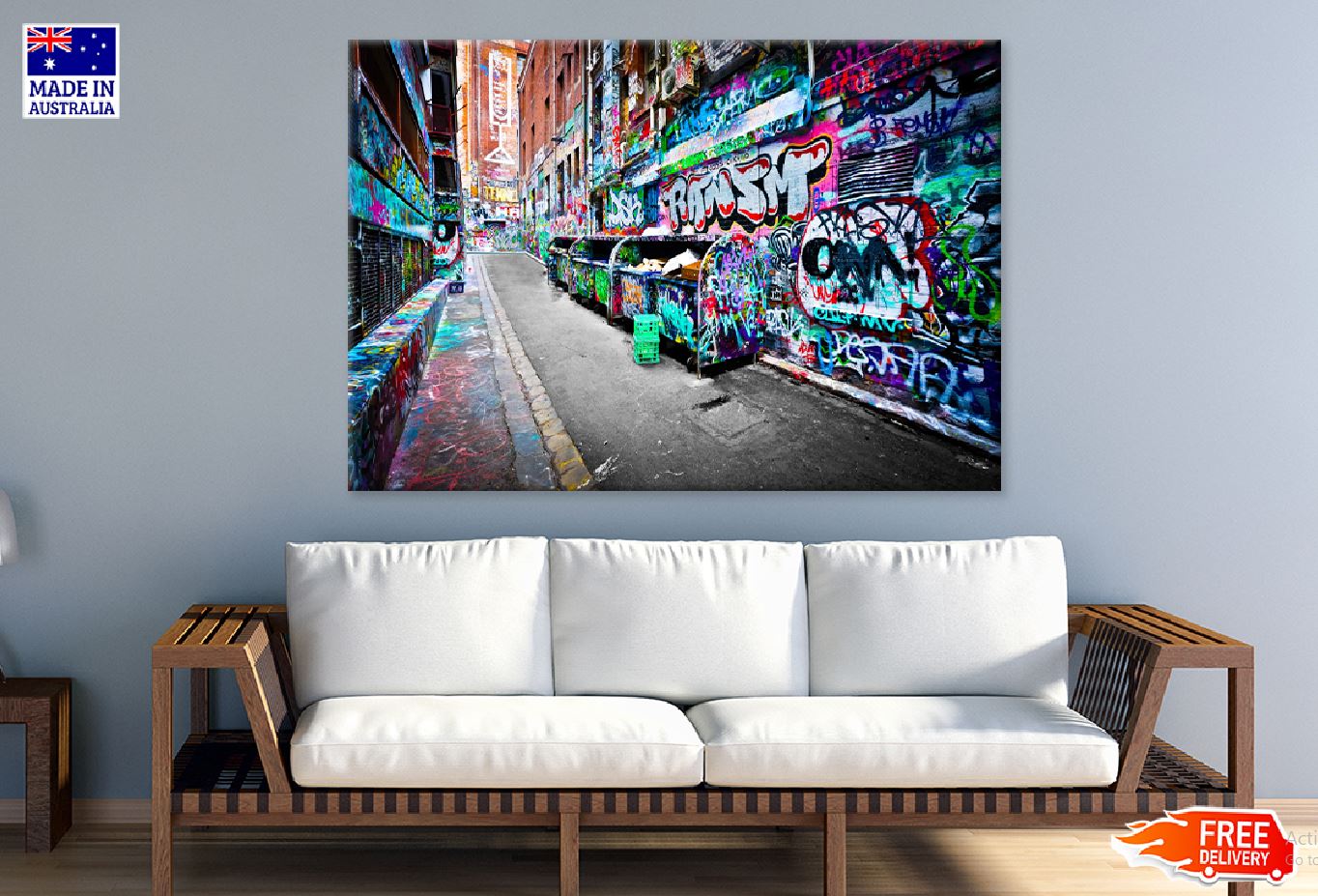 Graffiti on Street Road Wall View Photograph Print 100% Australian Made