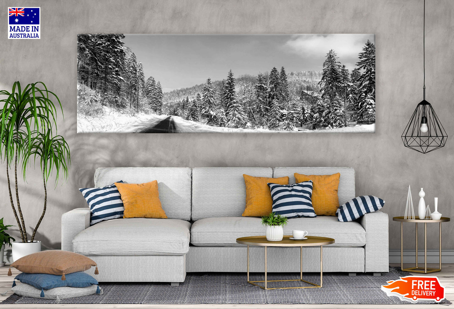 Panoramic Canvas Snow Trees B&W View Photograph High Quality 100% Australian Made Wall Canvas Print Ready to Hang