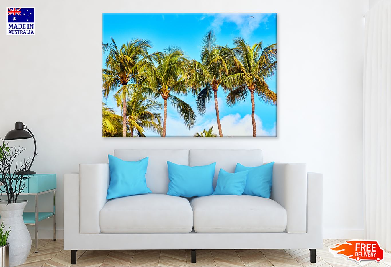 Coconut Palm Trees with Blue Sky Photograph Print 100% Australian Made