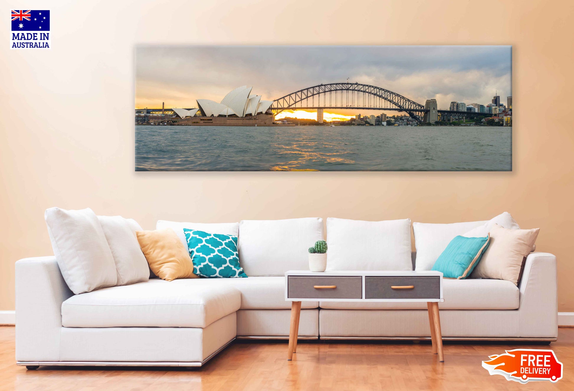 Panoramic Canvas Sydney Skyline Lake Sunset View High Quality 100% Australian Made Wall Canvas Print Ready to Hang