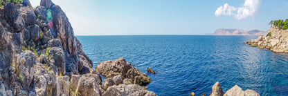 Panoramic Canvas Rocky Mountains Near Sea View Photograph High Quality 100% Australian Made Wall Canvas Print Ready to Hang