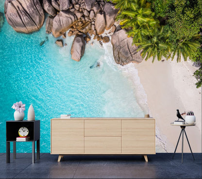 Wallpaper Murals Peel and Stick Removable Beach with Rocks Aerial View High Quality