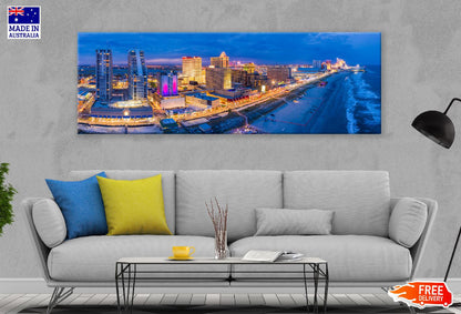 Panoramic Canvas Atlantic City Night Photograph High Quality 100% Australian Made Wall Canvas Print Ready to Hang