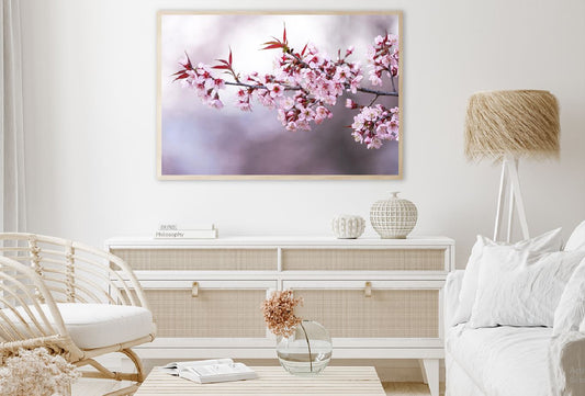 White Pink Prunus Flowers Closeup View Photograph Home Decor Premium Quality Poster Print Choose Your Sizes