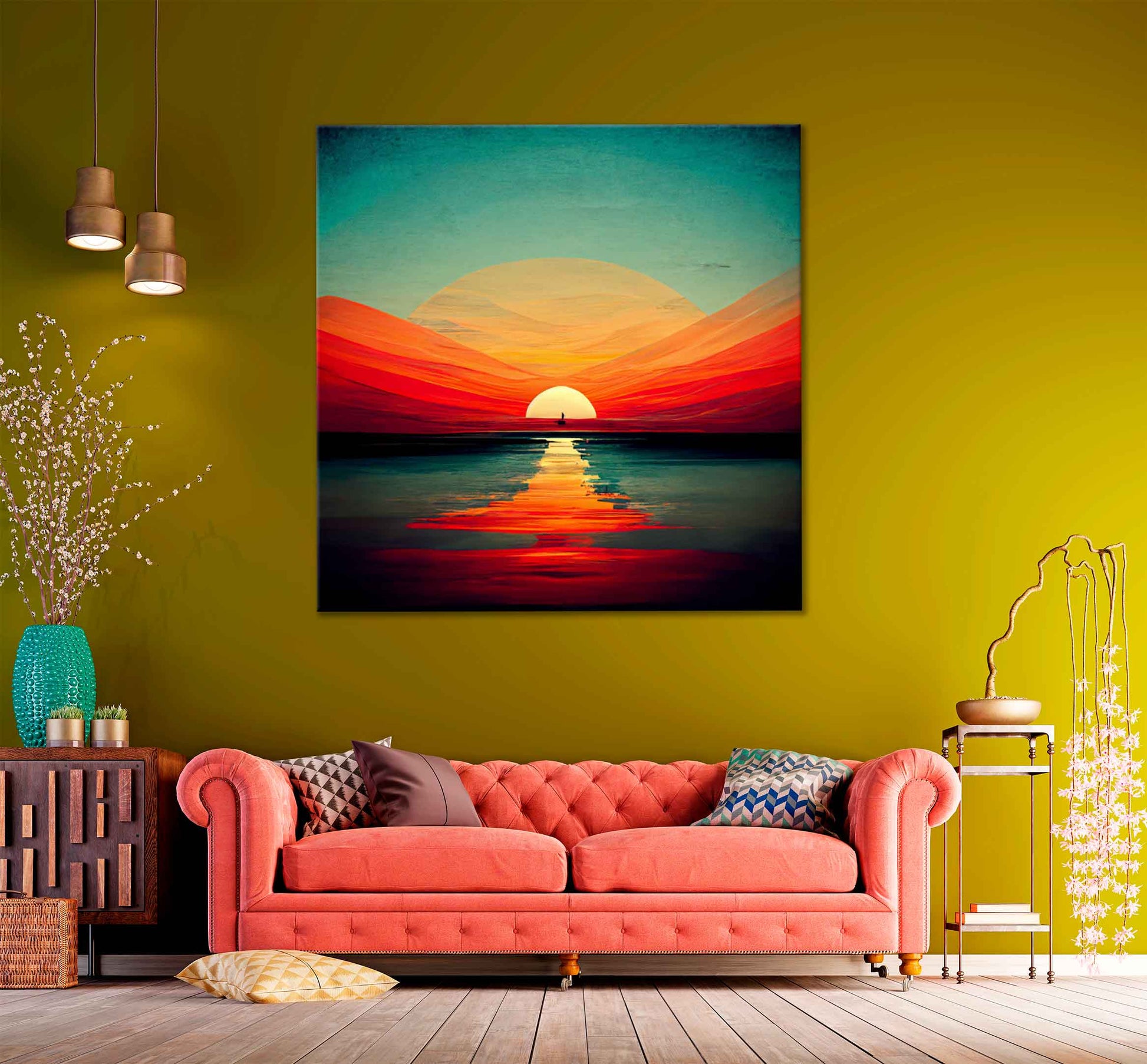 Square Canvas Sunset Sky Beach Oil Painting High Quality Print 100% Australian Made