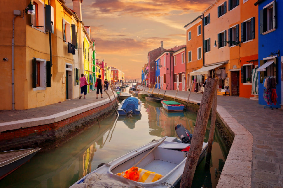 Boats on Burano Venice Sunset Photograph Home Decor Premium Quality Poster Print Choose Your Sizes