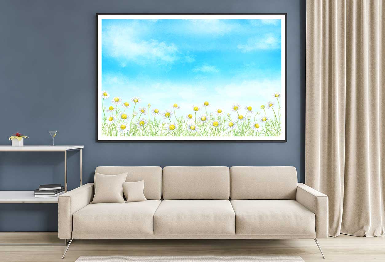 White Flower Field Illustration Home Decor Premium Quality Poster Print Choose Your Sizes