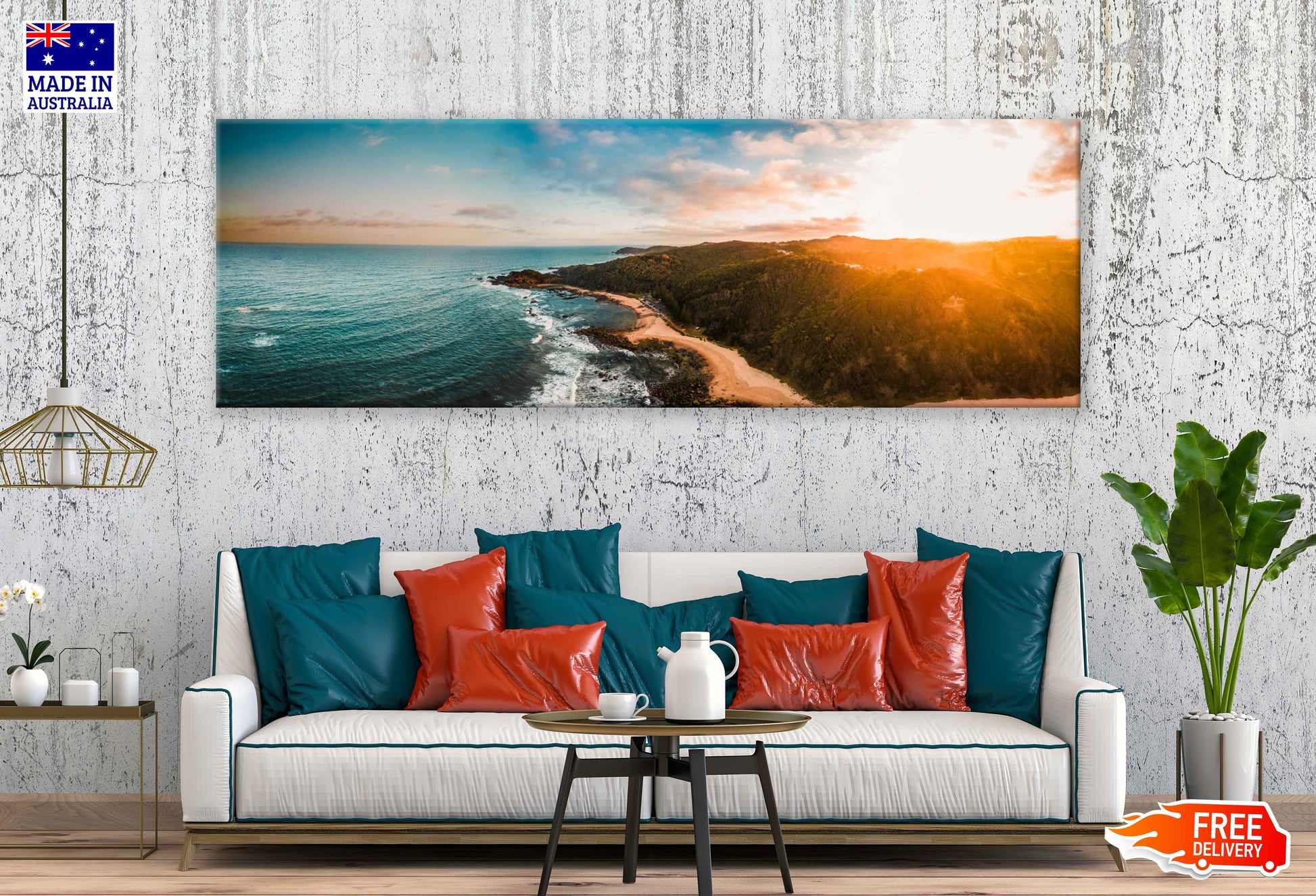 Panoramic Canvas Macquarie Sea Aerial View Photograph High Quality 100% Australian Made Wall Canvas Print Ready to Hang