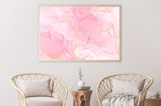 White Pink Liquid & Gold Abstract Design Home Decor Premium Quality Poster Print Choose Your Sizes