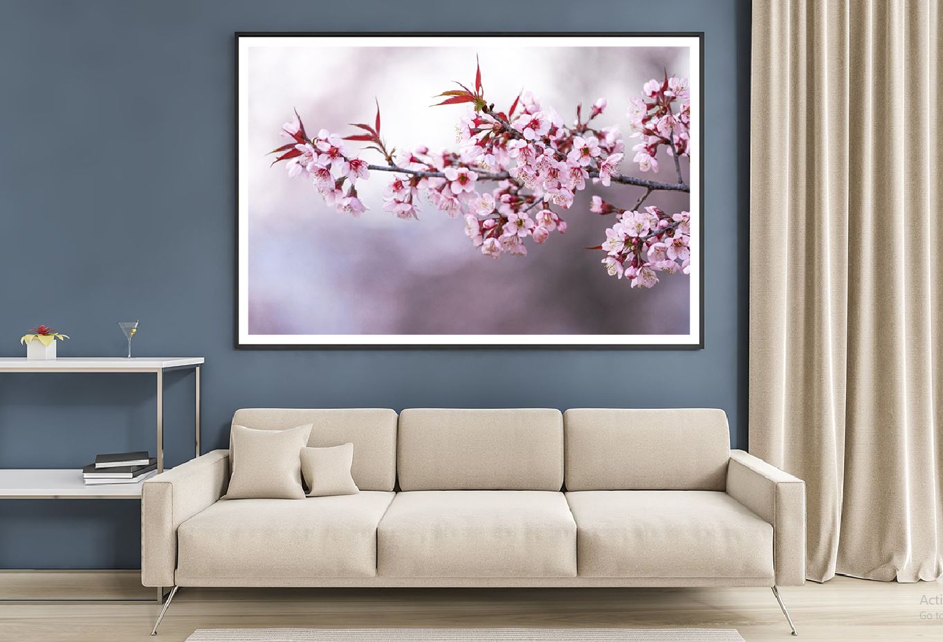 White Pink Prunus Flowers Closeup View Photograph Home Decor Premium Quality Poster Print Choose Your Sizes