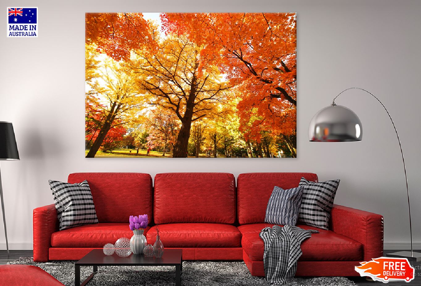 Orange Autumn Trees on Garden View Photograph Print 100% Australian Made