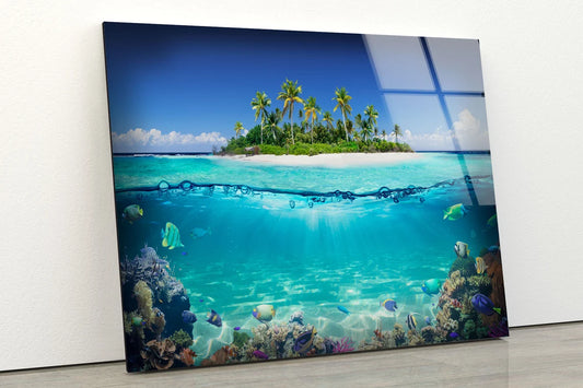 Island & Underwater Sea View Photograph Acrylic Glass Print Tempered Glass Wall Art 100% Made in Australia Ready to Hang