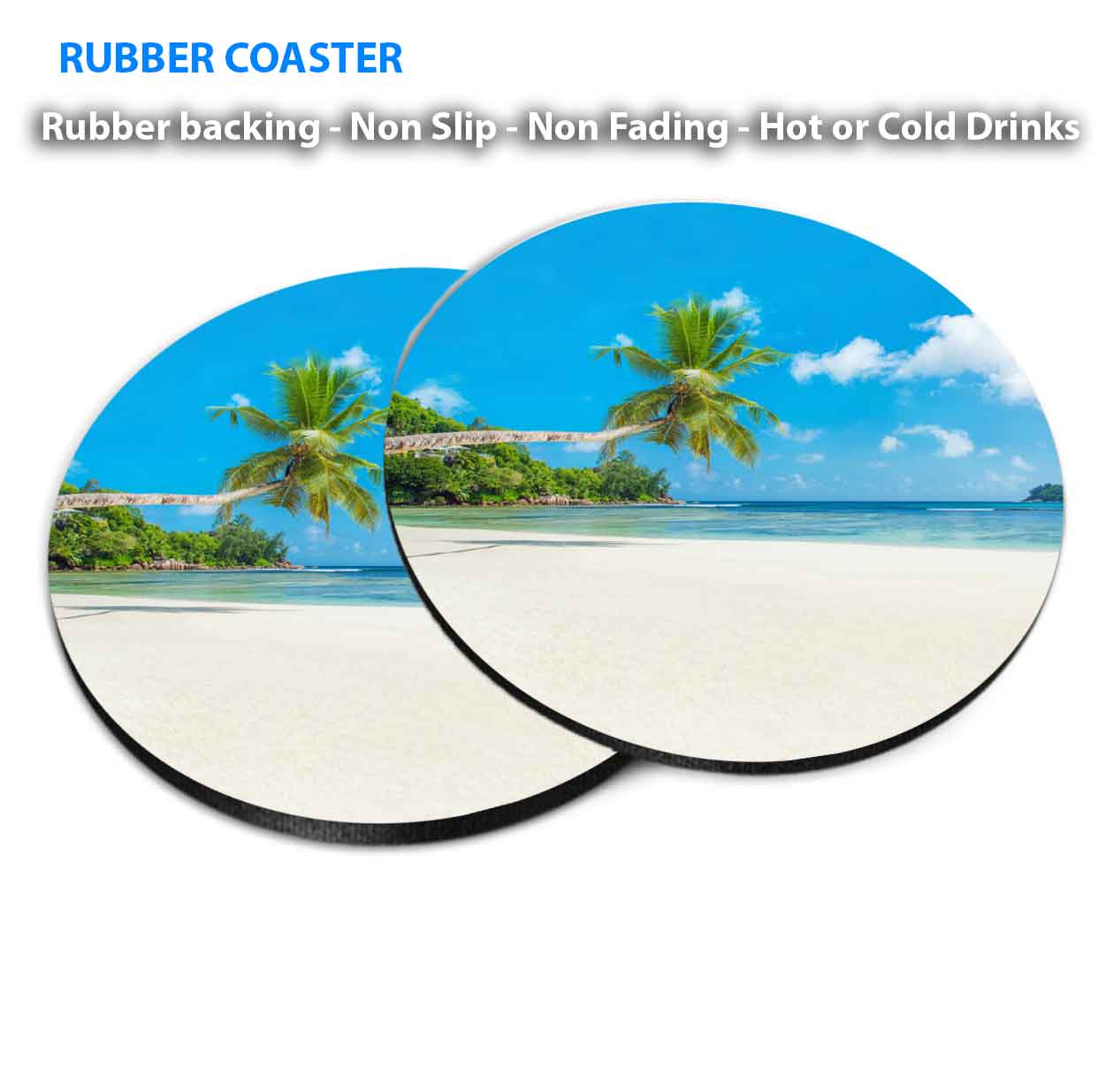 Turtle Rocks on Sea Palm Trees Beach Coasters Wood & Rubber - Set of 6 Coasters