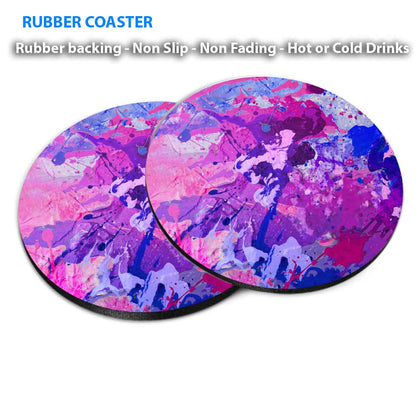 Pink Purple Blue Gold Ink Abstract Coasters Wood & Rubber - Set of 6 Coasters
