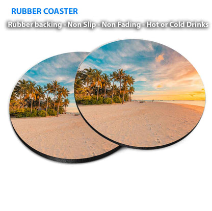 Wooden Bridge Palm Tree Beach Scenery Coasters Wood & Rubber - Set of 6 Coasters