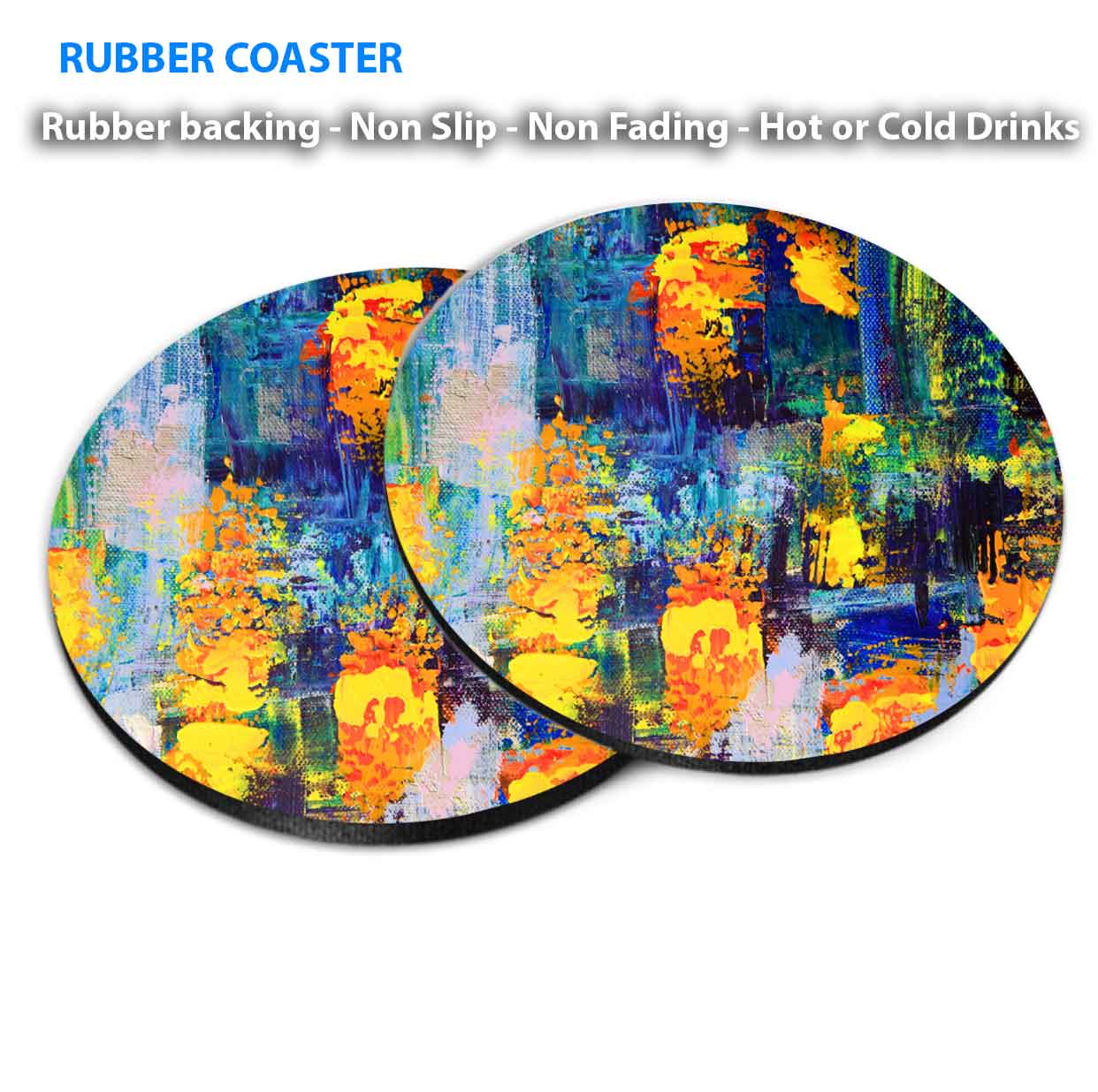 Black White Blue Purple Red Abstract Coasters Wood & Rubber - Set of 6 Coasters