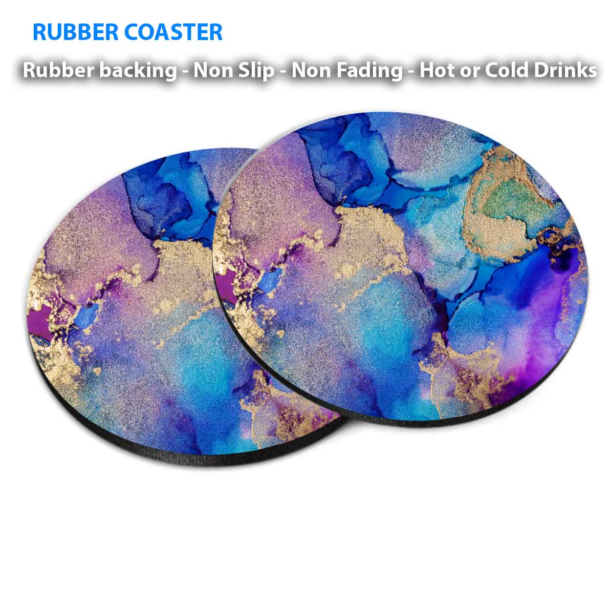 Blue Brown Gold Red Liquid Abstract Coasters Wood & Rubber - Set of 6 Coasters