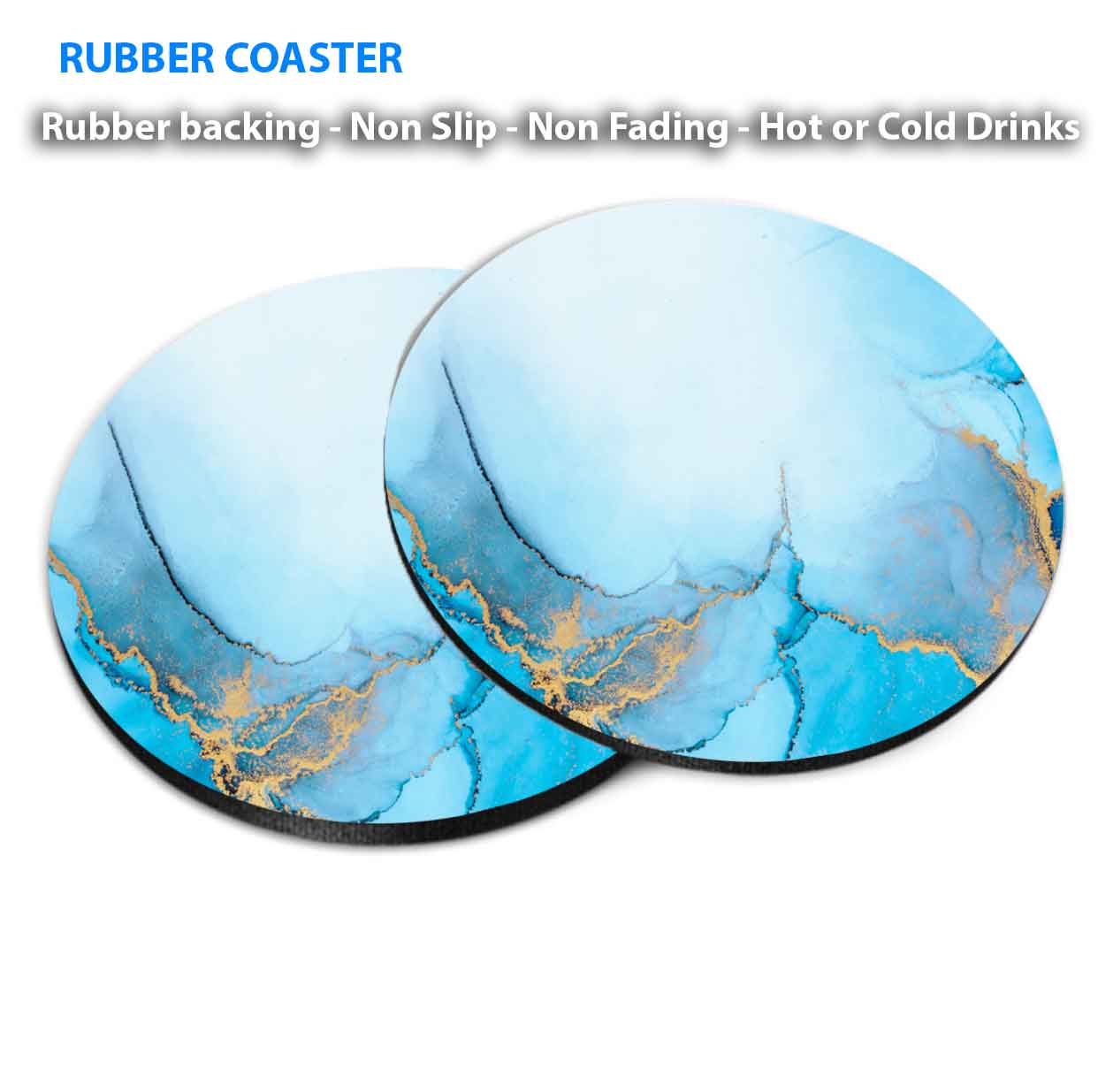 Blue Purple Pink Gold Fluid Abstract Coasters Wood & Rubber - Set of 6 Coasters