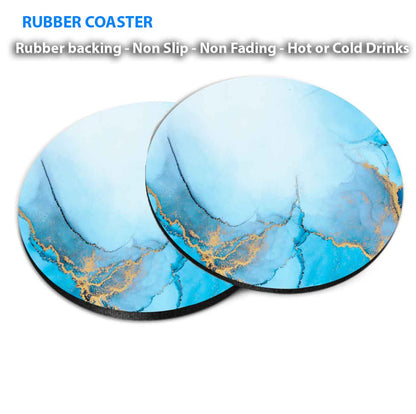 Blue Purple Pink Gold Fluid Abstract Coasters Wood & Rubber - Set of 6 Coasters