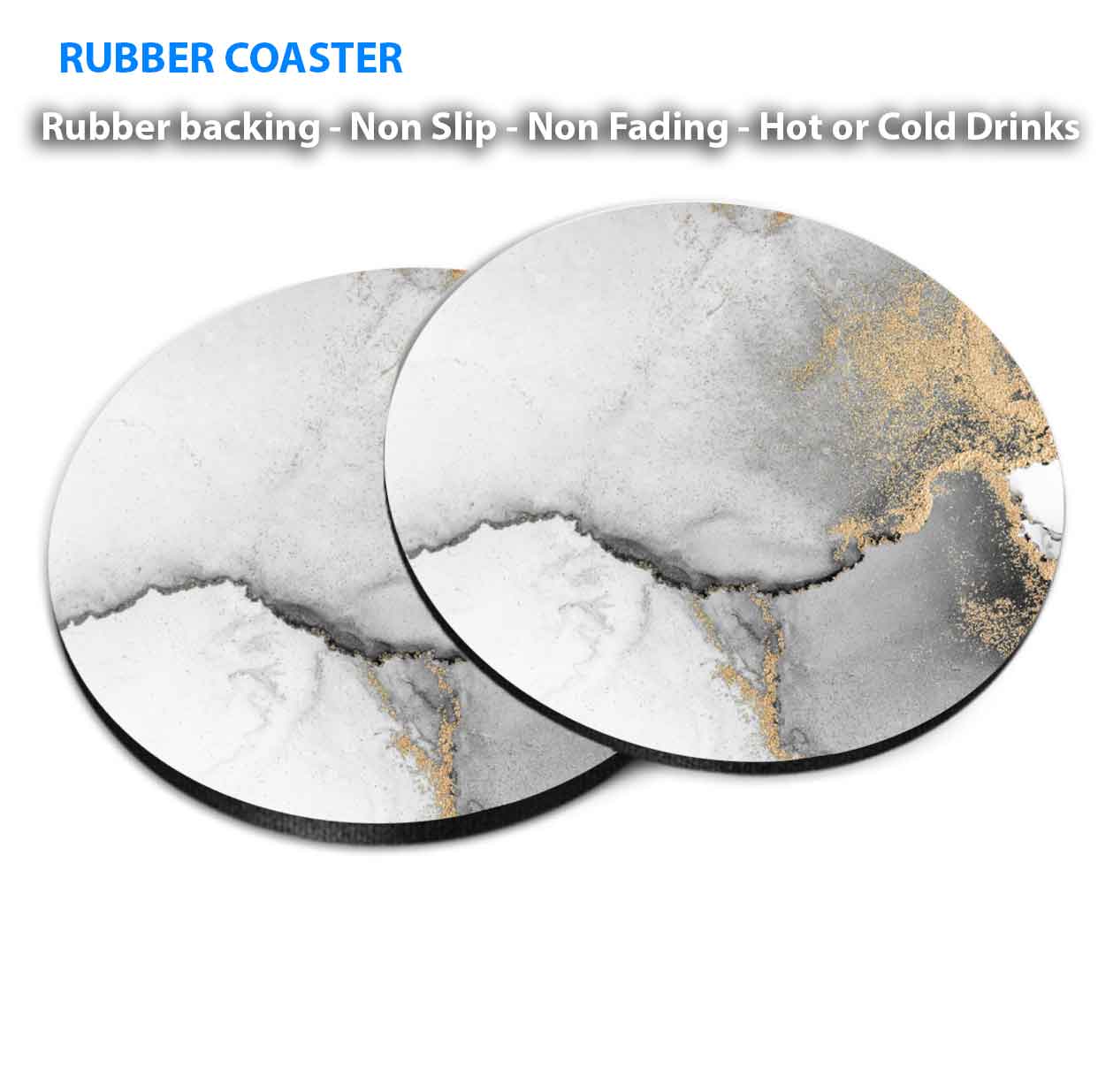 Pink Grey Yellow Gold Black Liquid Coasters Wood & Rubber - Set of 6 Coasters