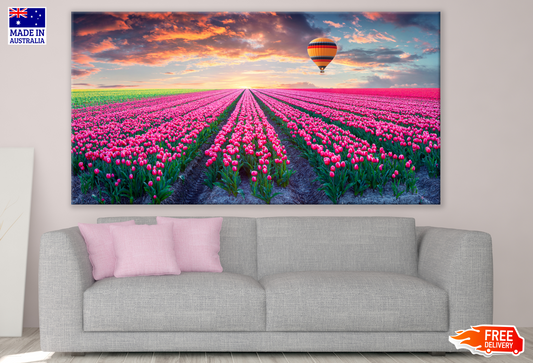 Tulip Flower Field & Hot Air Baloon Print 100% Australian Made