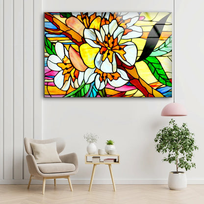 Colorful Flowers Mosaic Glass Design Acrylic Glass Print Tempered Glass Wall Art 100% Made in Australia Ready to Hang