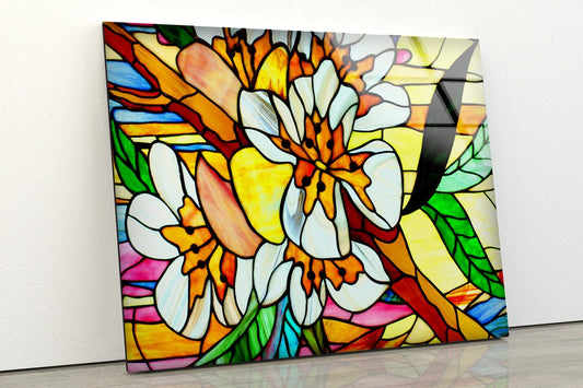 Colorful Flowers Mosaic Glass Design Acrylic Glass Print Tempered Glass Wall Art 100% Made in Australia Ready to Hang