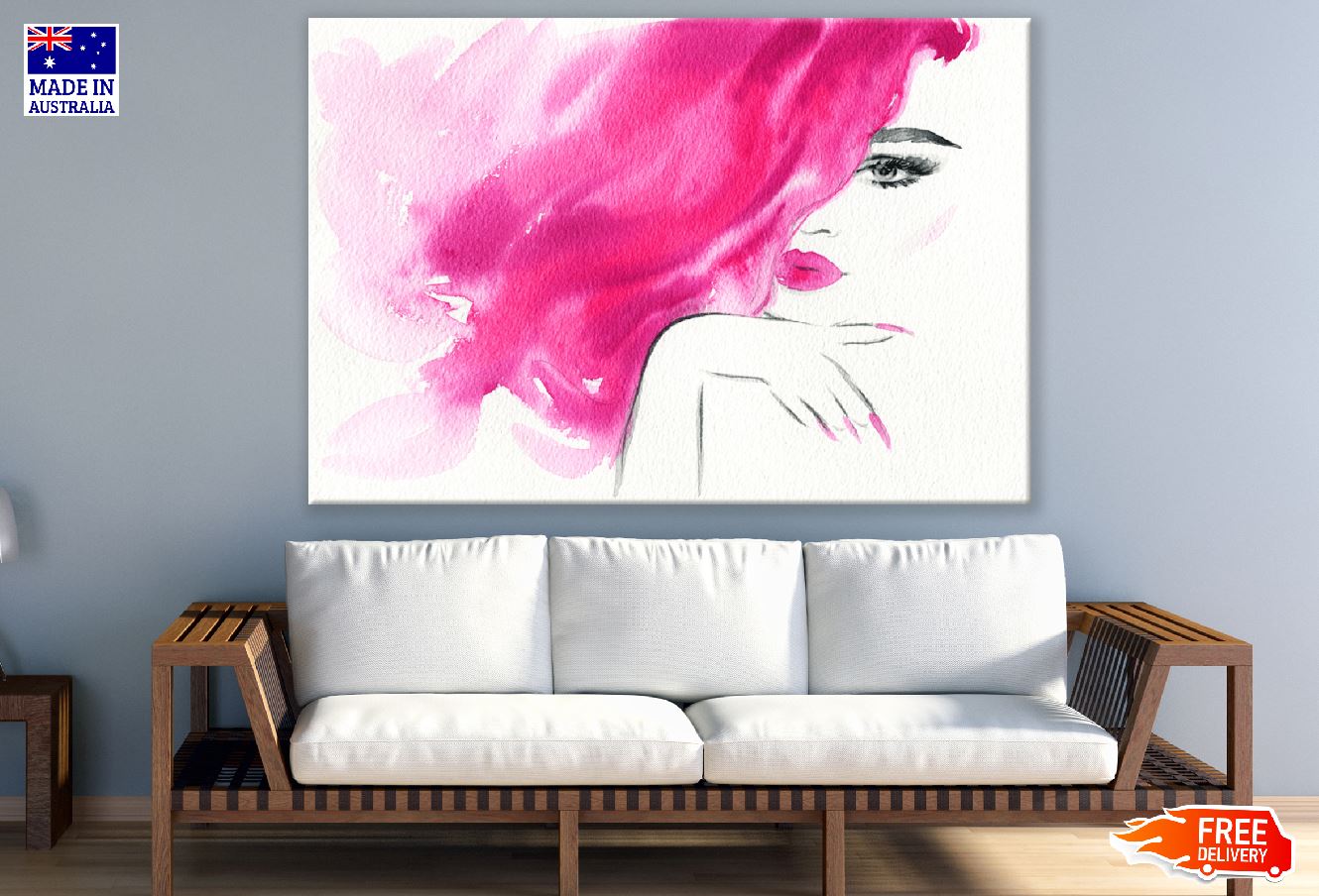 Woman with Pink Hair Fashion Watercolor Painting Print 100% Australian Made