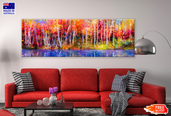 Panoramic Canvas Colourful Abstract Forest Painting High Quality 100% Australian made wall Canvas Print ready to hang