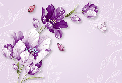 Wallpaper Murals Peel and Stick Removable Purple Floral & Butterfly Design High Quality